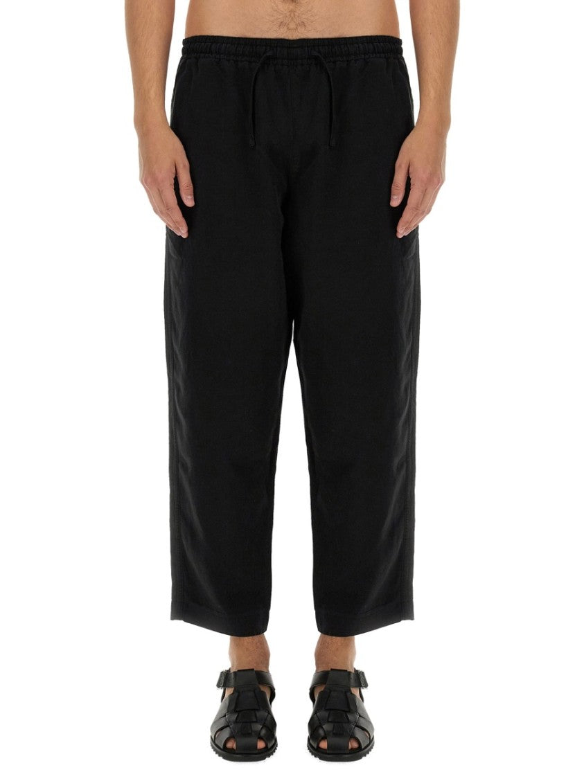 Ymc Cropped Black Linen Blend Pants