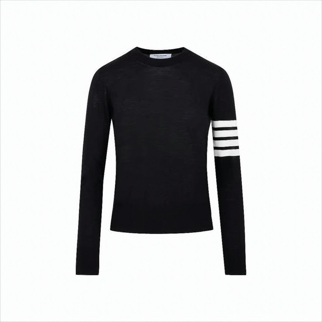 Thom Browne Long Sleeve Wool Sweater With Contrasting Stripe Detail
