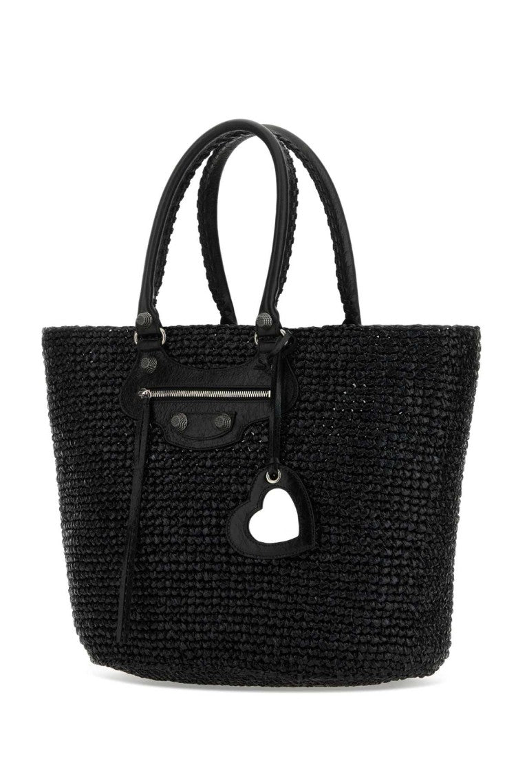 Balenciaga Black Raffia Large Le Cagole Panier Shopping Bag