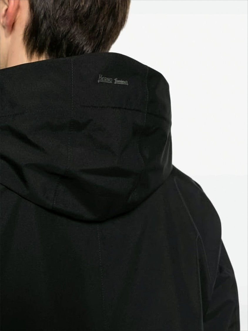 Herno Minimalist Black Jacket With Full Zip Closure