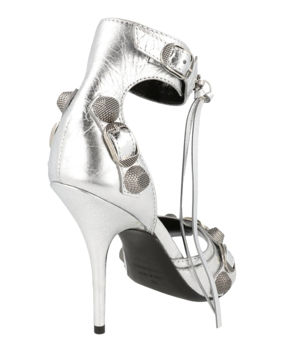 Balenciaga Studded Ankle Strap Sandal Heels With Antiqued Silver Hardware