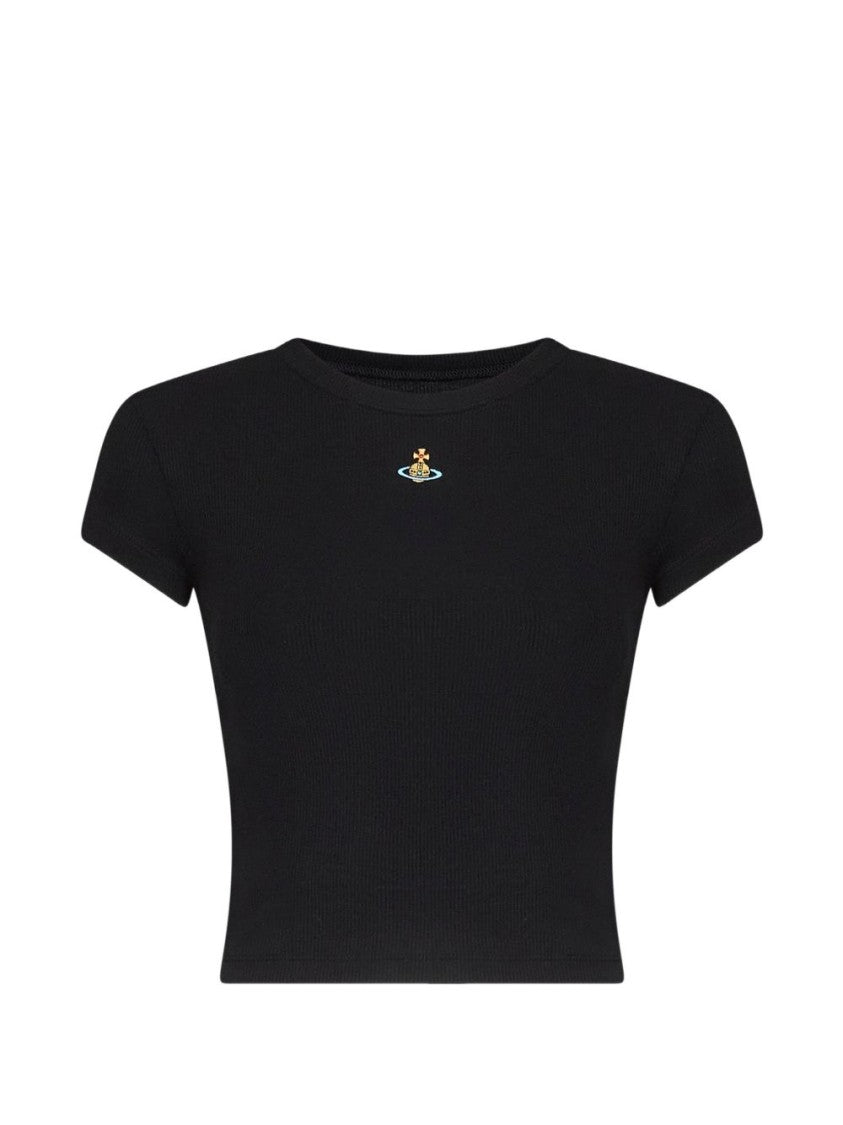 Vivienne Westwood Black Fitted Short-Sleeve Ribbed Crop Top