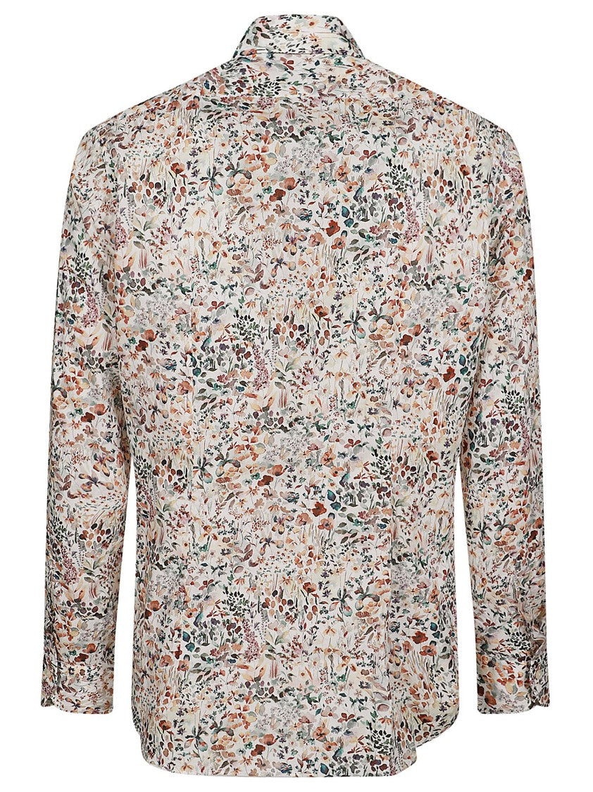 Xacus White Casual Shirt With French Collar And Liberty Print