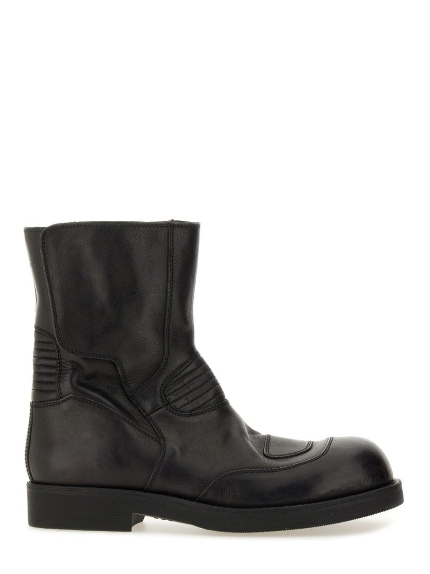 Mm6 By Maison Margiela Mid-Calf Black Leather Biker Boots
