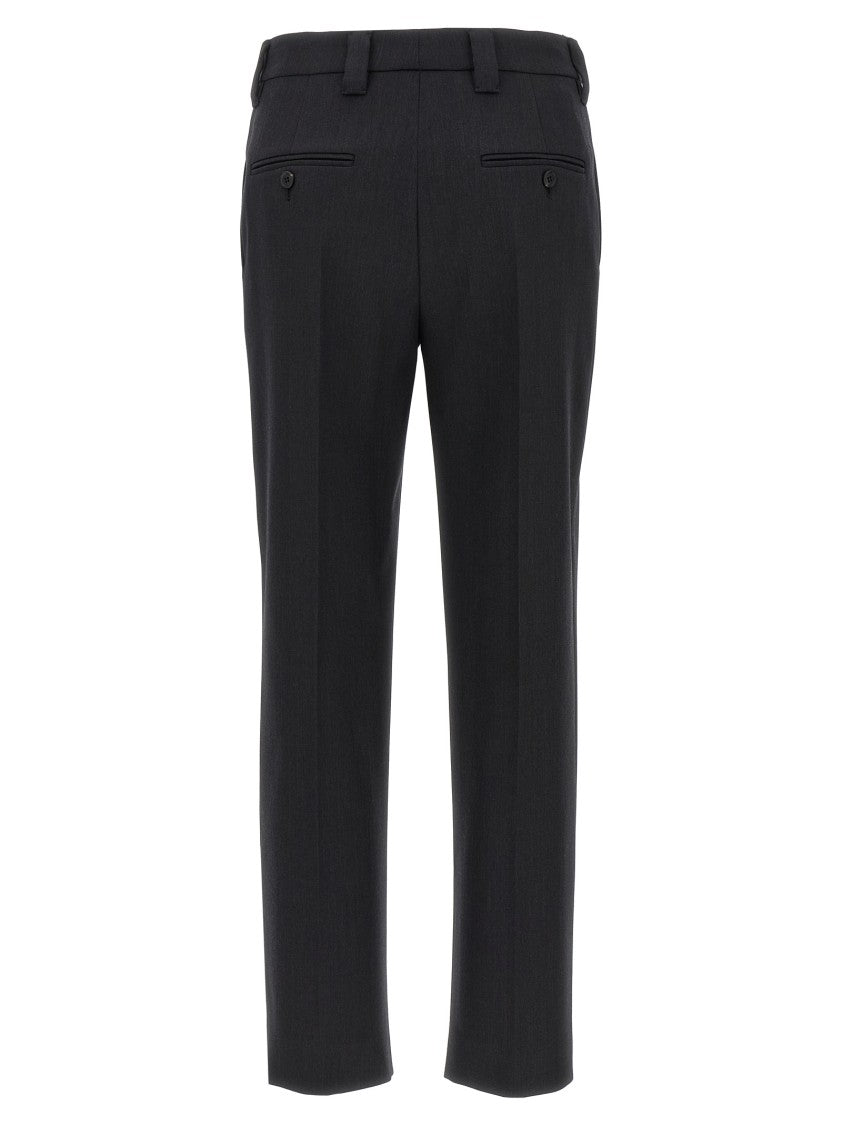 Prada Melange Virgin Wool Straight-Leg Trousers With Metal Brooch Detail
