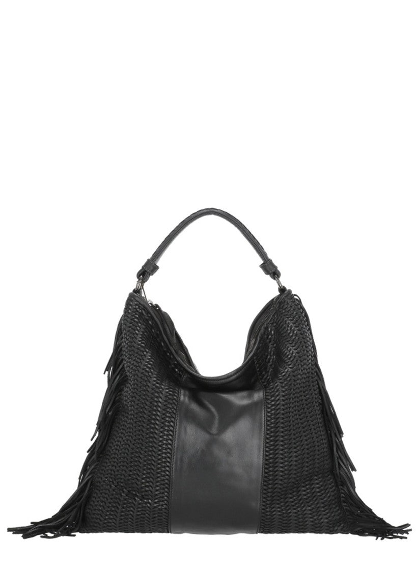 Reptile's House Braided Black Shopping Bag With Fringes