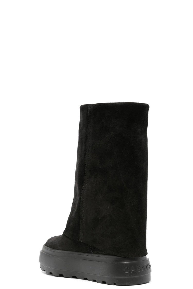 Casadei Black Wide Fold-Over Leather Boots