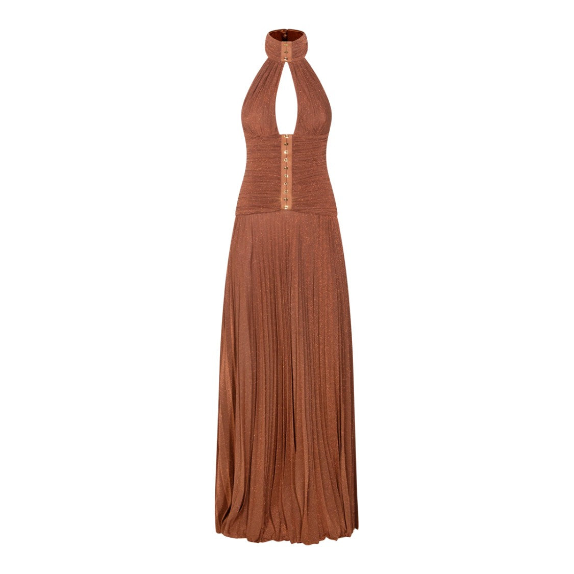 Elisabetta Franchi Brown Lamé Jersey Maxi Dress