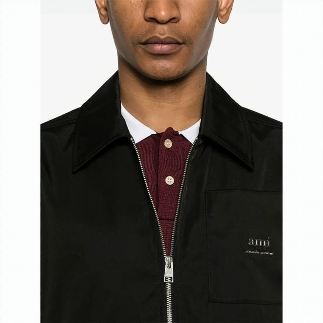 Ami Paris Minimalist Black Bomber Jacket With Modern Fit