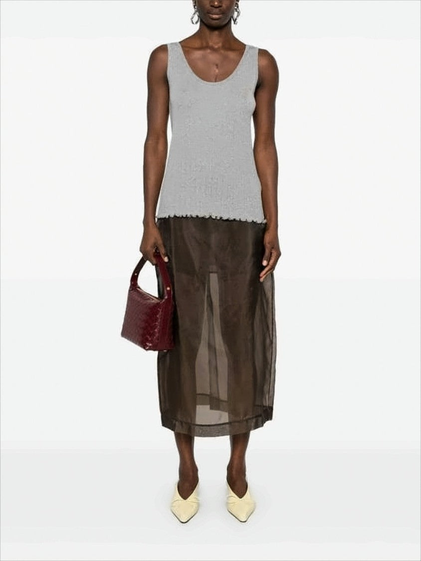 Fendi Ribbed Knit Sleeveless Top With Subtle Embroidery