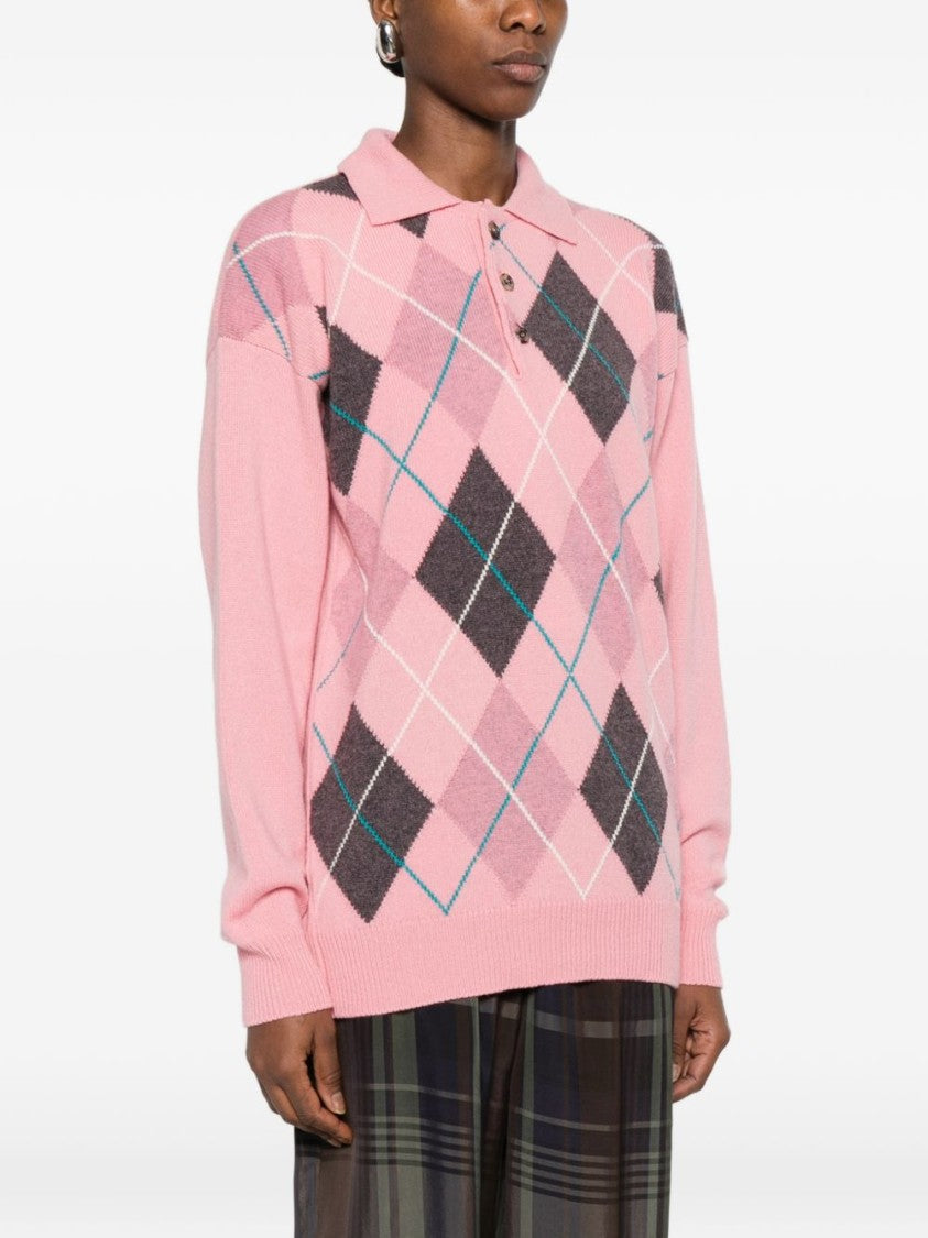 J. W. Anderson Grey Argyle Pattern Long-Sleeved Polo Sweater