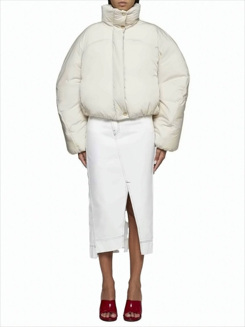 Jacquemus Cropped Off-White Puffer Jacket With Oversized Sleeves