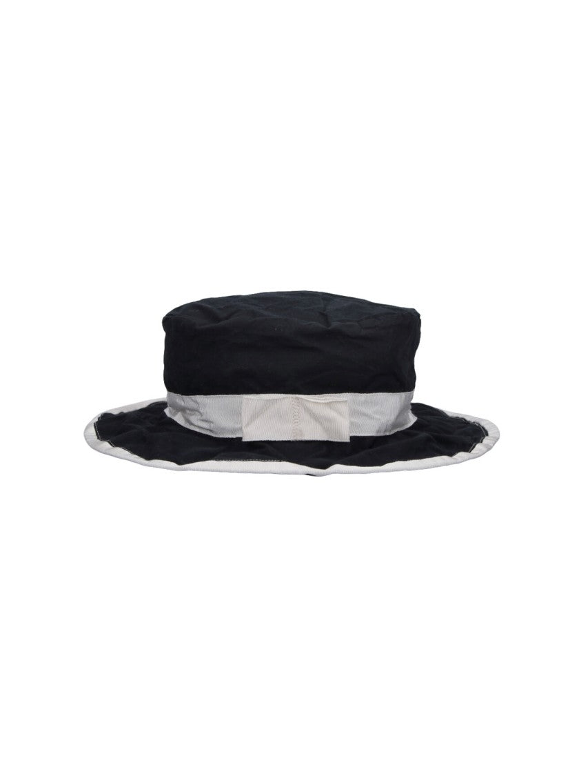 Scha Black Wide-Brimmed Contrast Band Cotton Hat