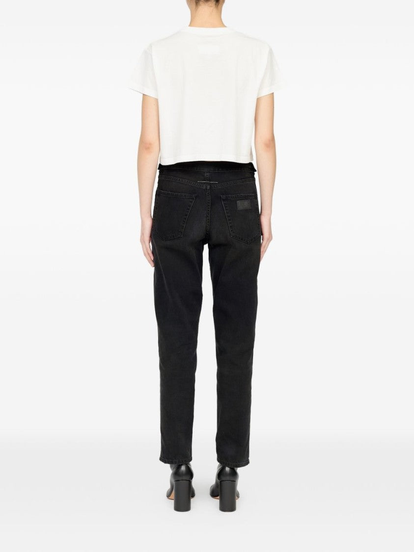 Mm6 By Maison Margiela Black Cropped Short-Sleeved Minimalist T-Shirt