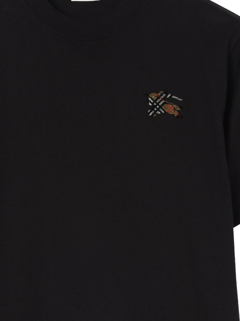 Burberry Black Cotton Check Logo T-Shirt