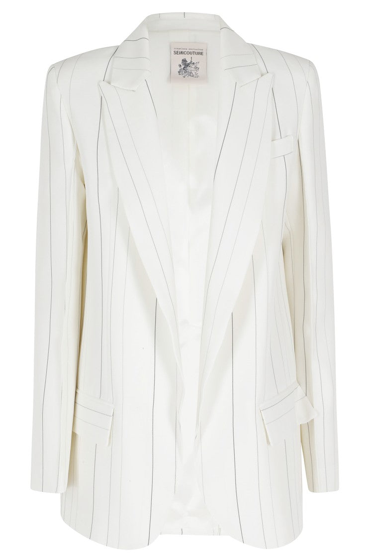 Semi Couture White Candida Lapel Open-Front Wool-Blend Blazer