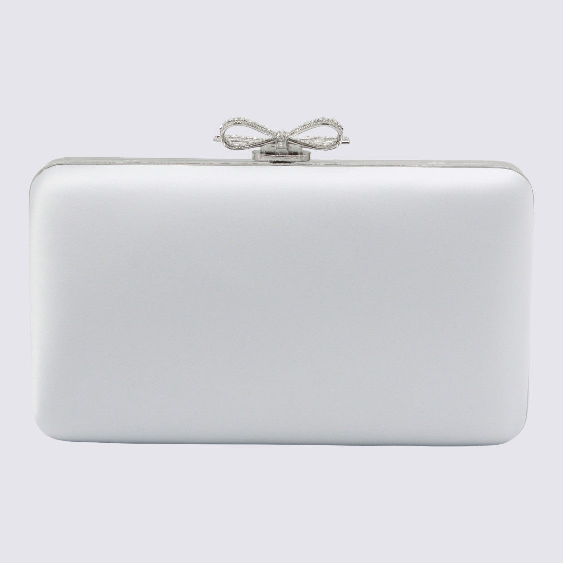 Self-Portrait Rectangular Satin Finish Clutch With Rhinestone Bow Clasp