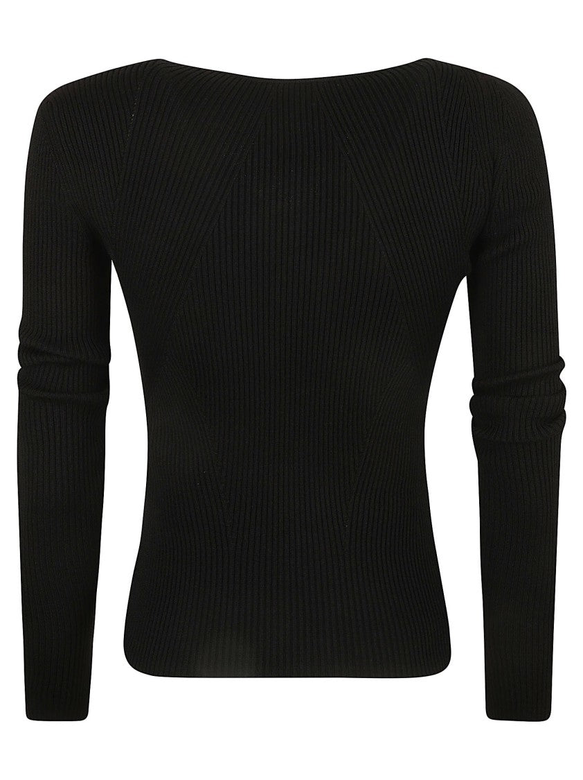 Alexander Mcqueen Ribbed Black Sweater With Asymmetrical Shoulder