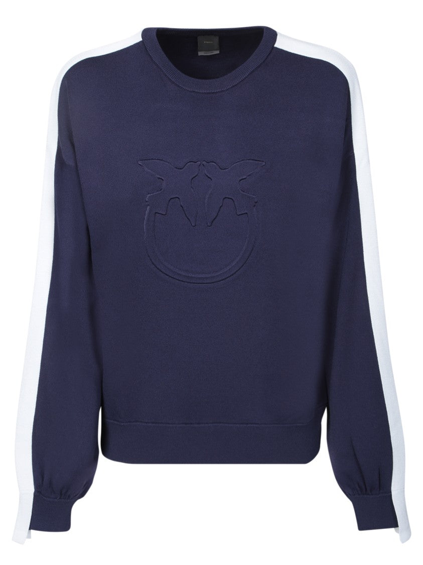 Pinko Two-Tone Blue Sweater With Embossed Logo Detail