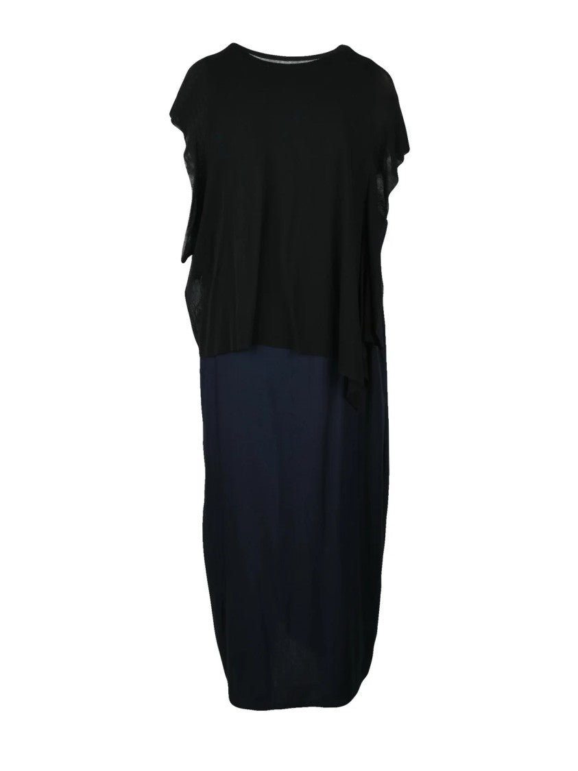 Yohji Yamamoto Black Blue Layered Cupro Tunic Dress