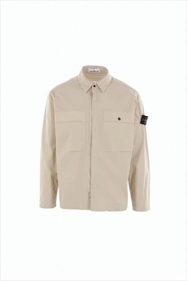 Stone Island Boxy Cropped Jacket With Classic Collar And Subtle Texture