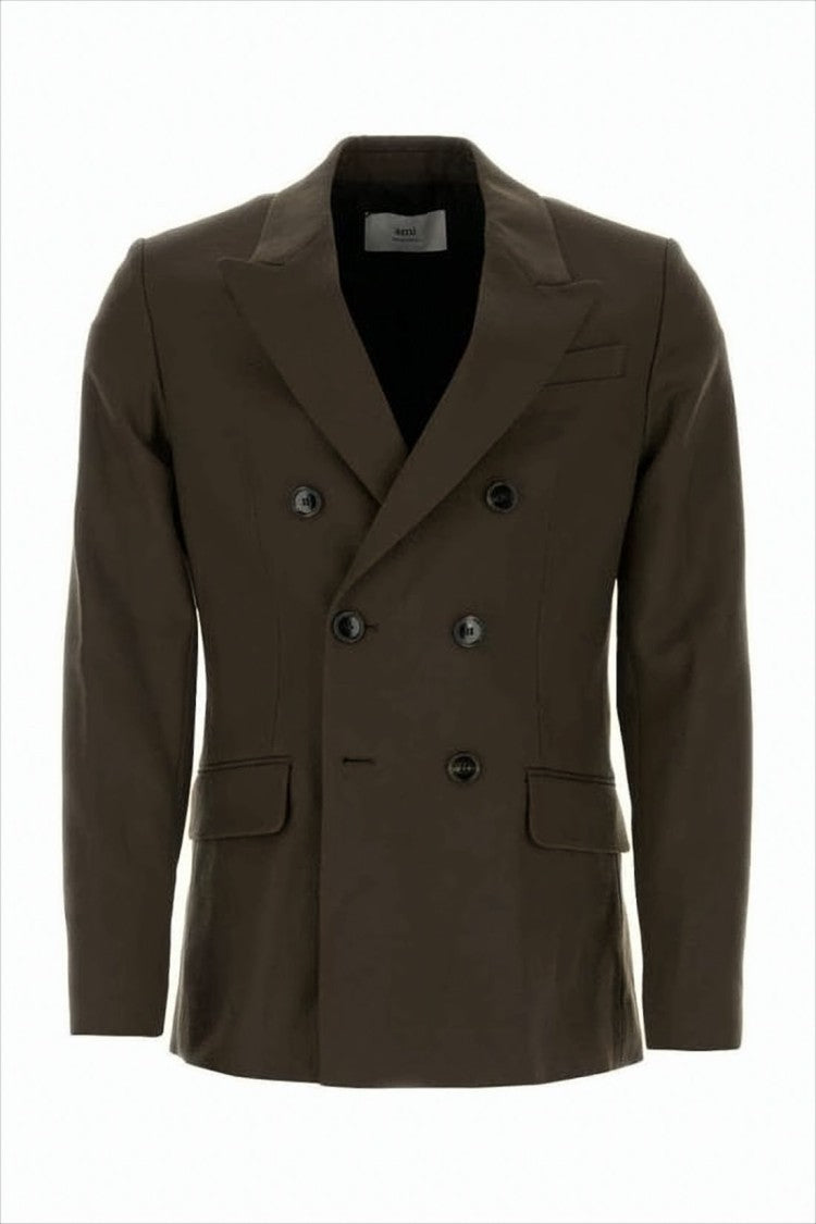 Ami Double-Breasted Wool Blend Jacket With Wide Lapels And Structured Silhouette