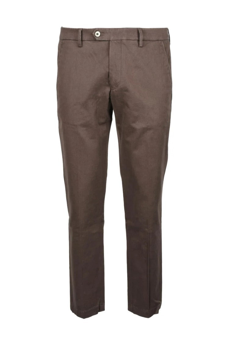 Michael Coal Brown Cotton Stretch Trousers With Classic Cut And Comfortable Fit