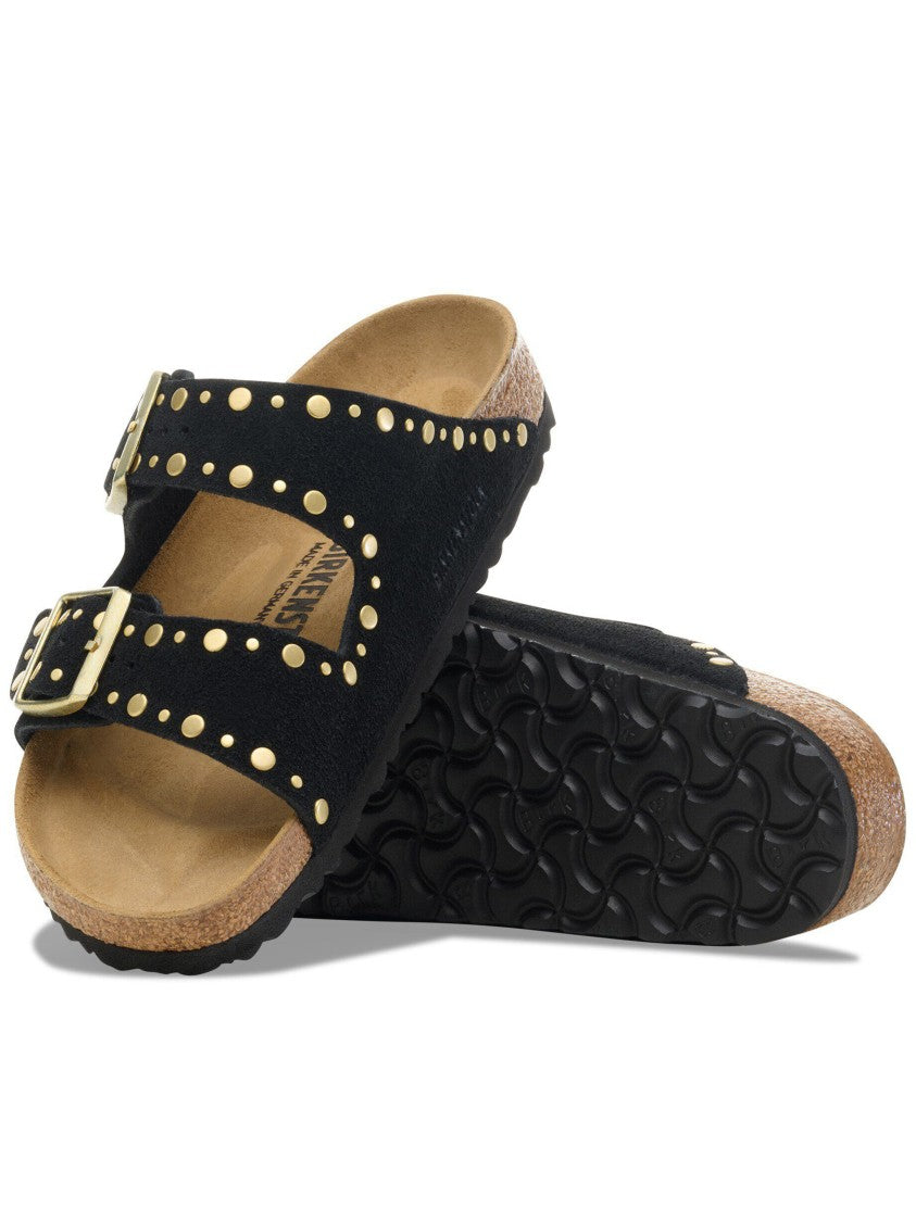 Birkenstock Arizona Rivet Black Suede Studded Sandals