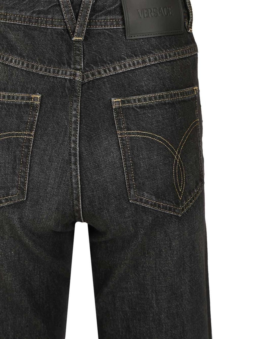 Versace Black Studs Crystals Denim Jeans