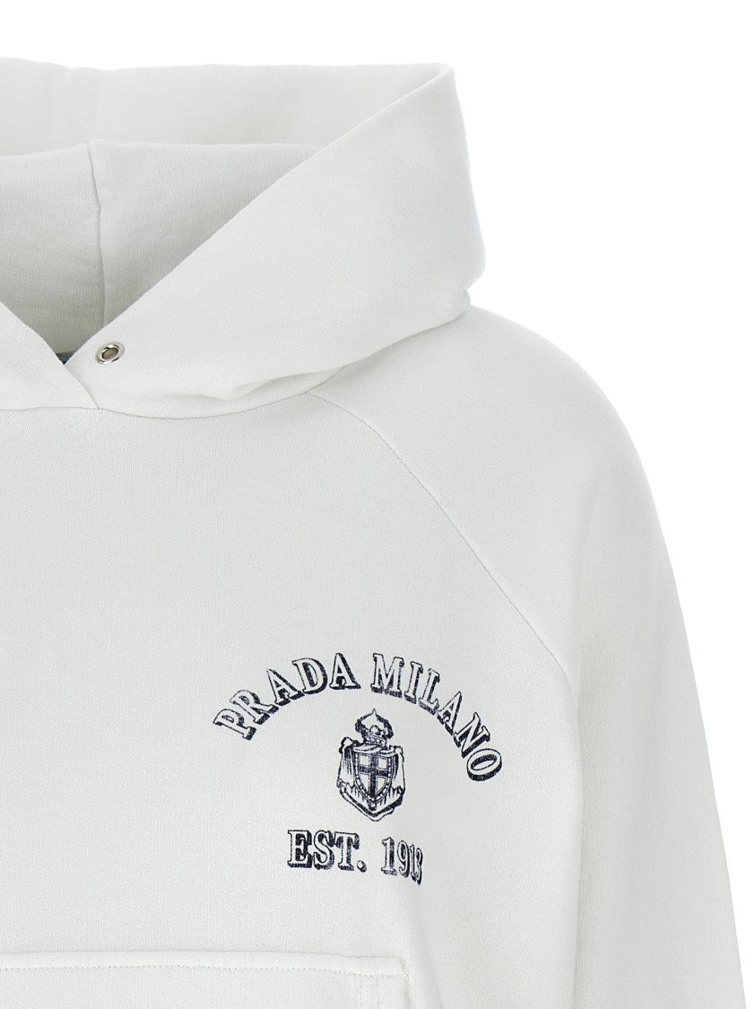 Prada Gauze Cotton Hoodie With Vintage Effect And Logo Details