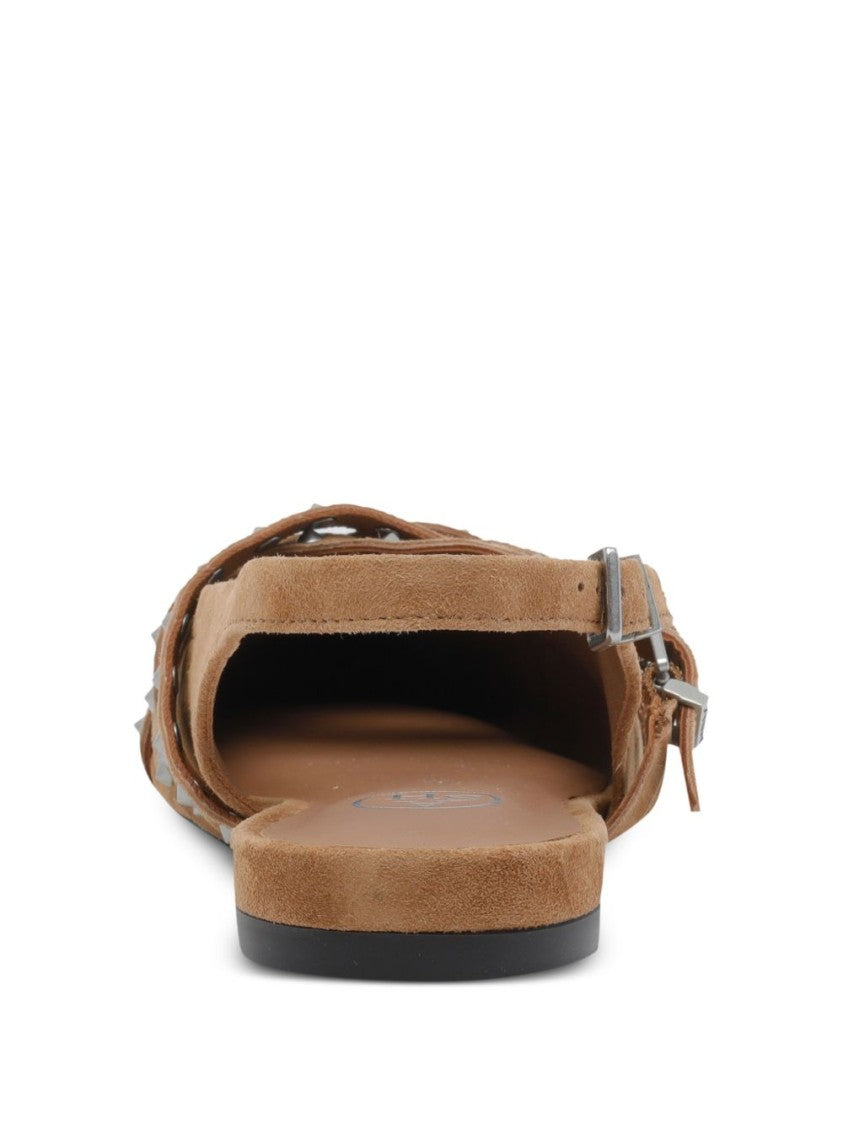 Ash Pointed-Toe Flat Sandals With Ruched Detailing And Metallic Accents