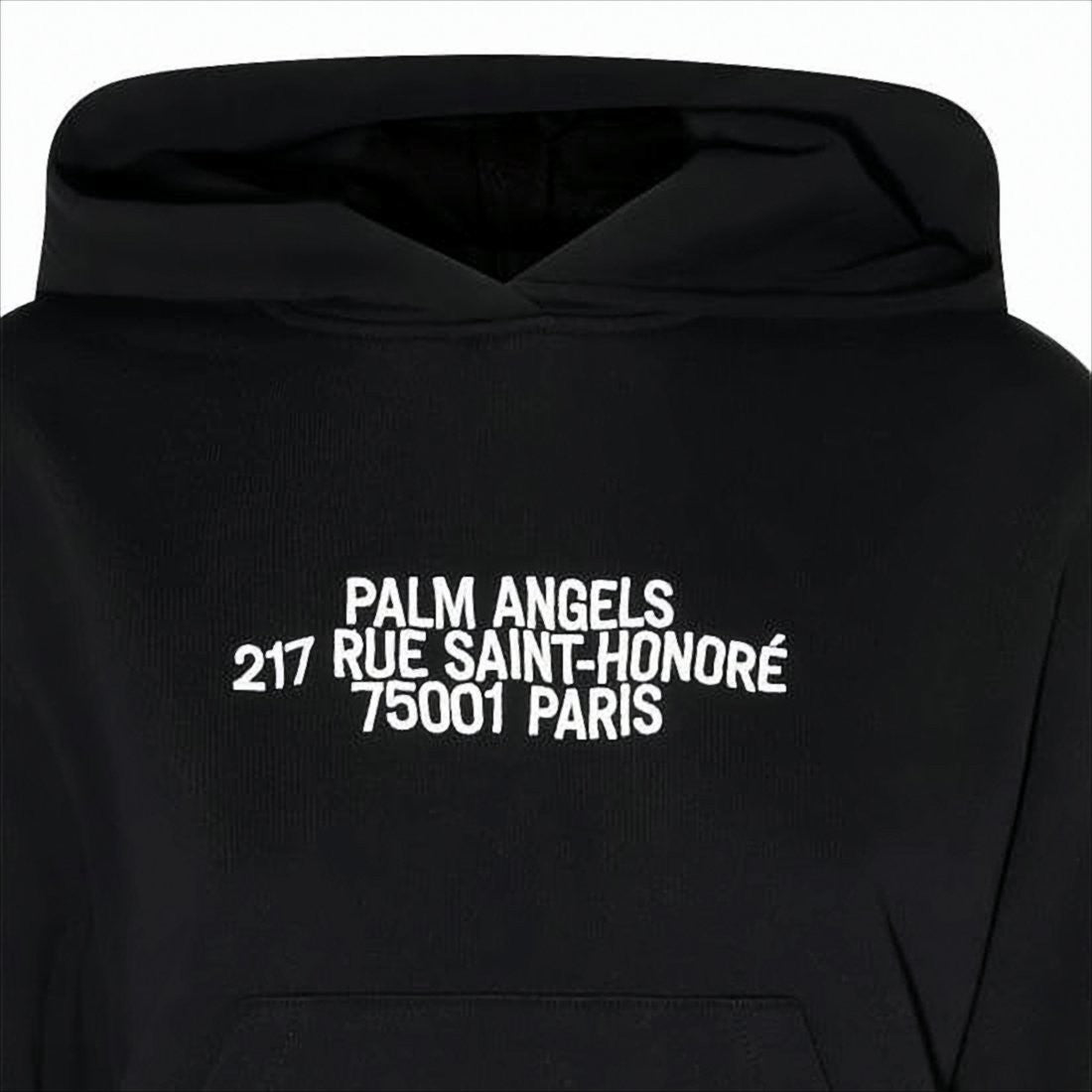 Palm Angels Cropped Black Pullover Hoodie With Front Kangaroo Pocket