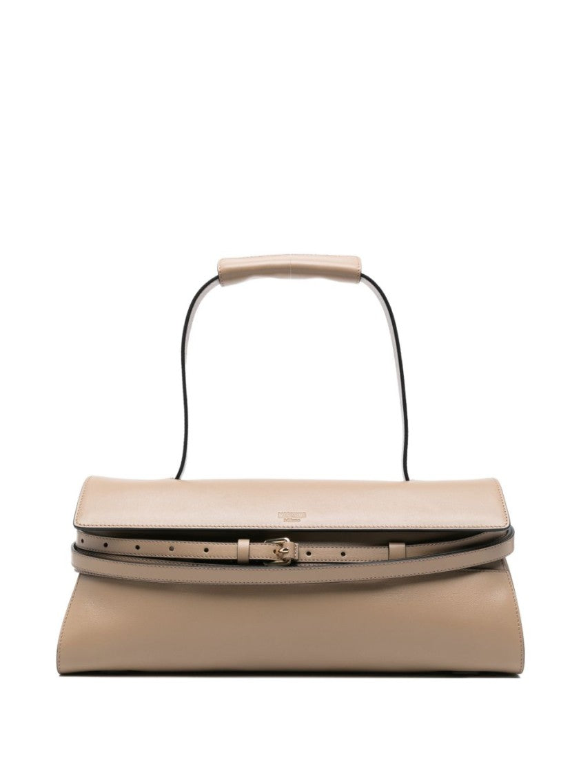 Moschino Structured Elongated Beige Silk Handbag
