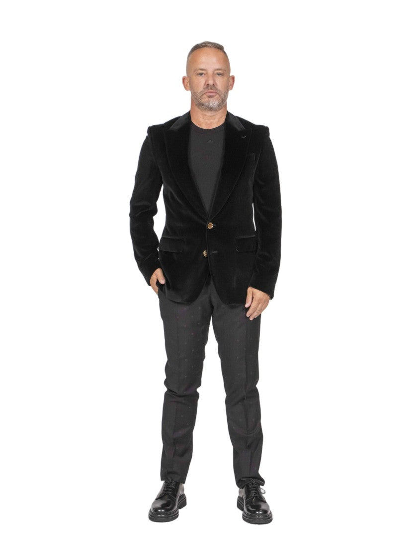 Dolce & Gabbana Black Velvet Notch Lapel Tailored Blazer