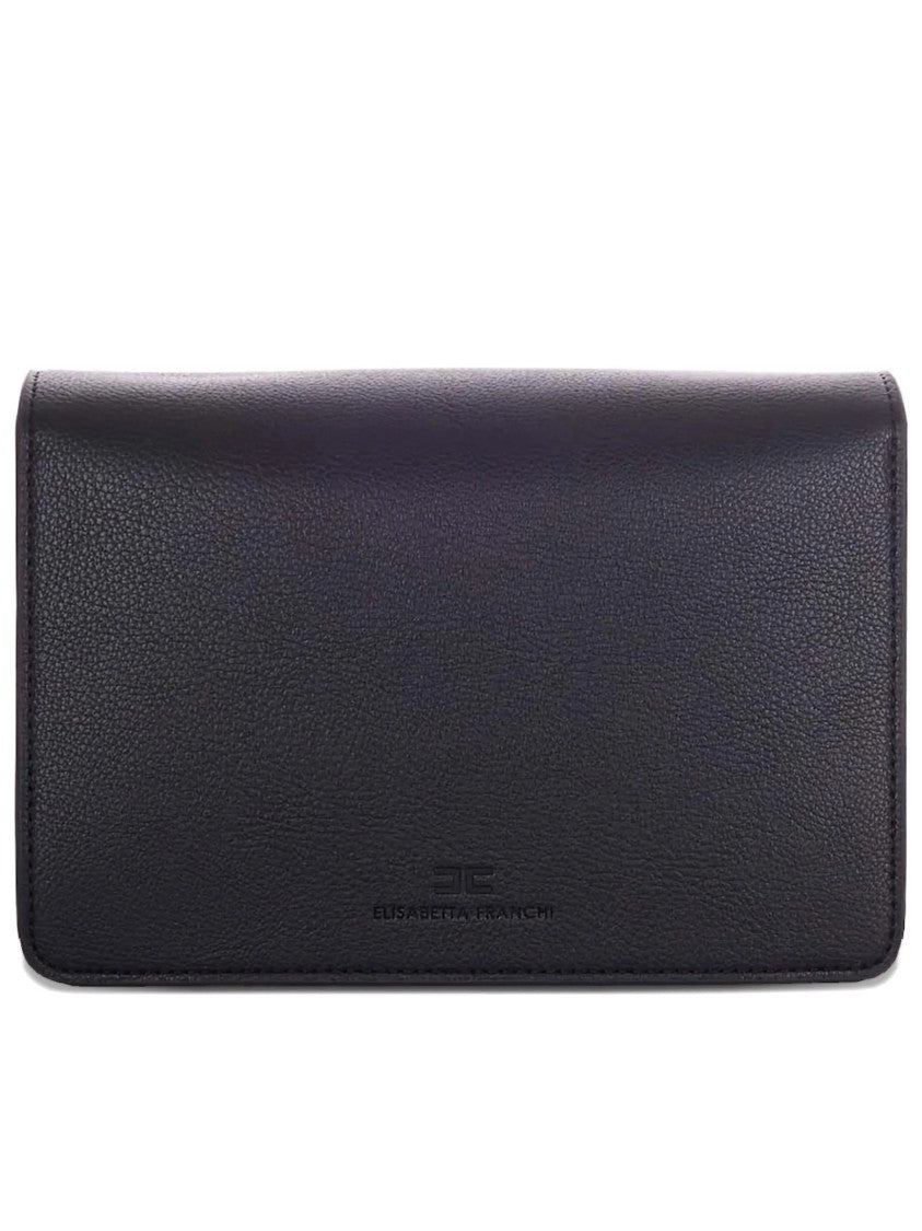 Elisabetta Franchi Rectangular Black Textured Gold Chain Clutch