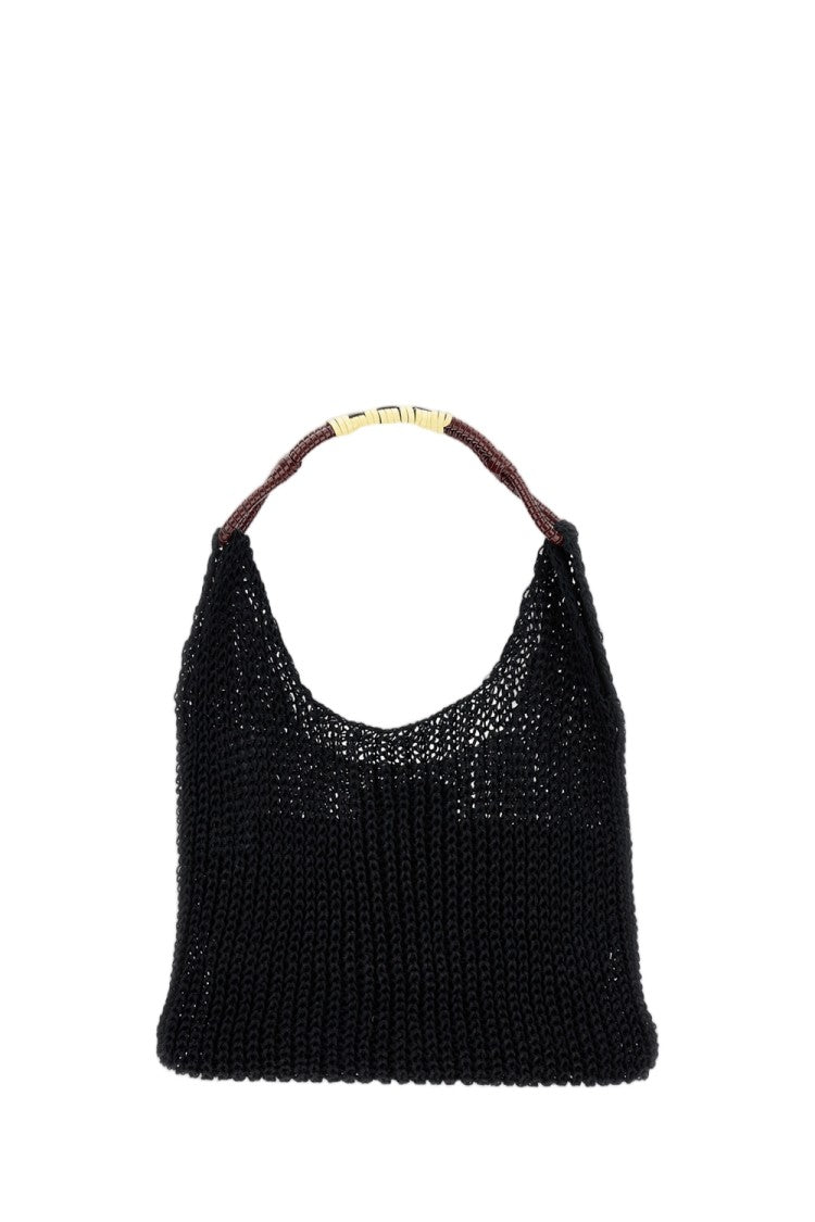 Plan C Textured Black Mesh Shopper Bag With Braided Handle