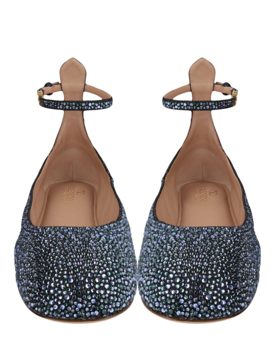 Valentino Tan-Go Crystal-Embellished Denim Ballet Flats
