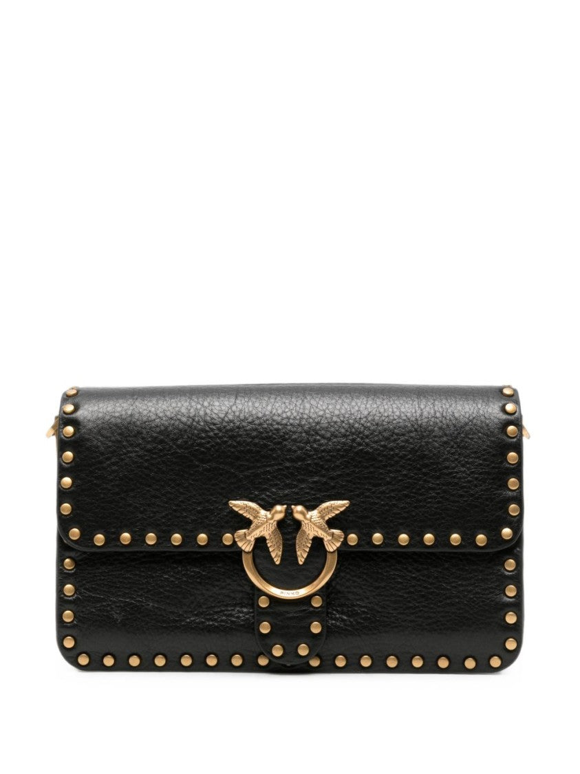 Pinko Black Small Embellished Studded Leather Shoulder Bag
