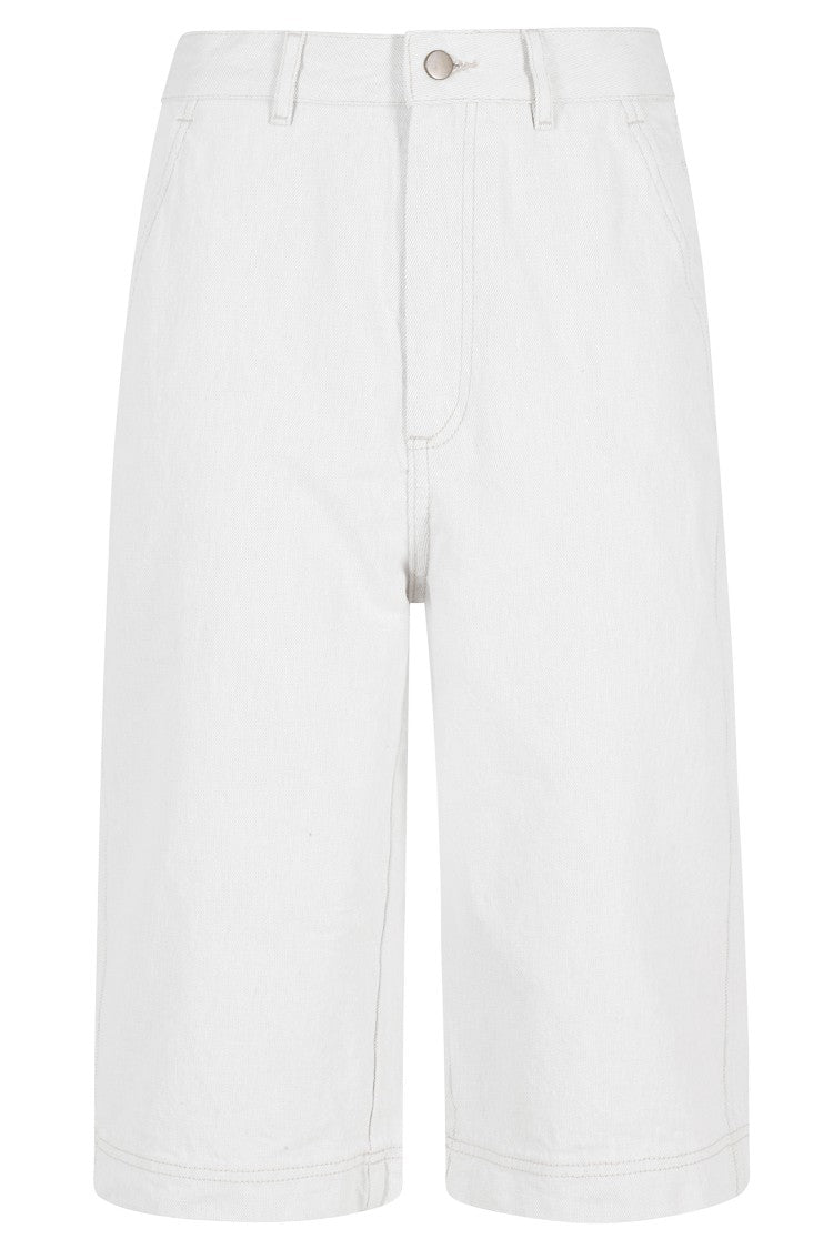 Soeur White Francis Leather-Patch Organic Cotton Denim Shorts