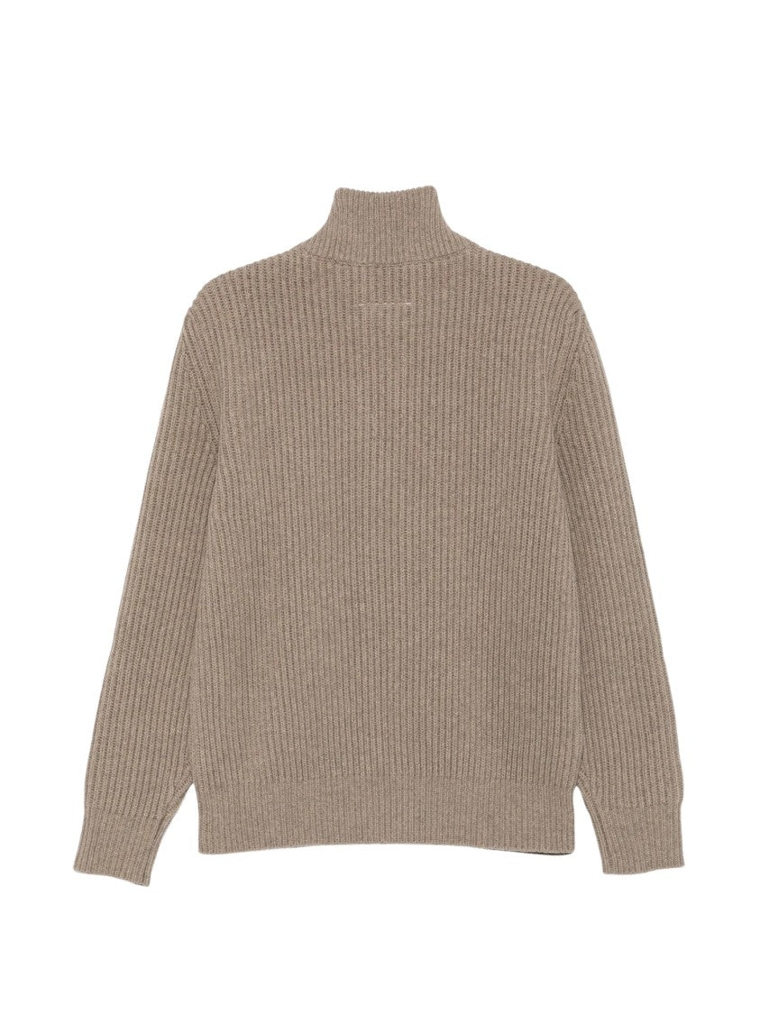 Mm6 By Maison Margiela Ribbed-Knit High Collar Zip-Through Knit
