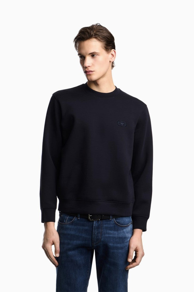 Emporio Armani Blue Tonal Embroidered Logo Cotton-Blend Sweatshirt