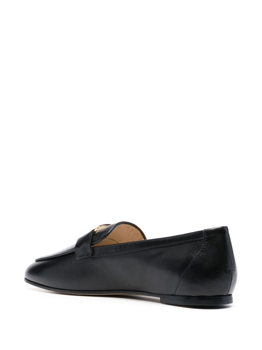 Tod's Black Gold Logo Plaque Leather Slip-On