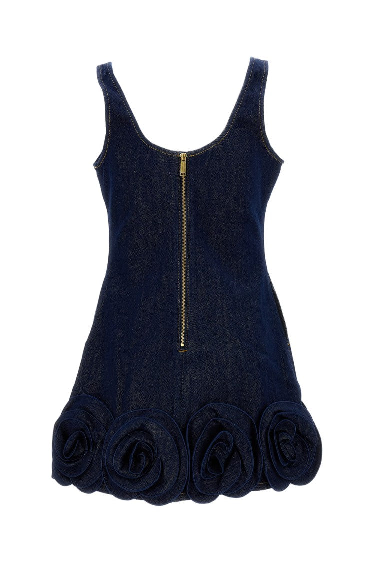 Self-Portrait Indigo Denim Mini Dress With 3D Flowers