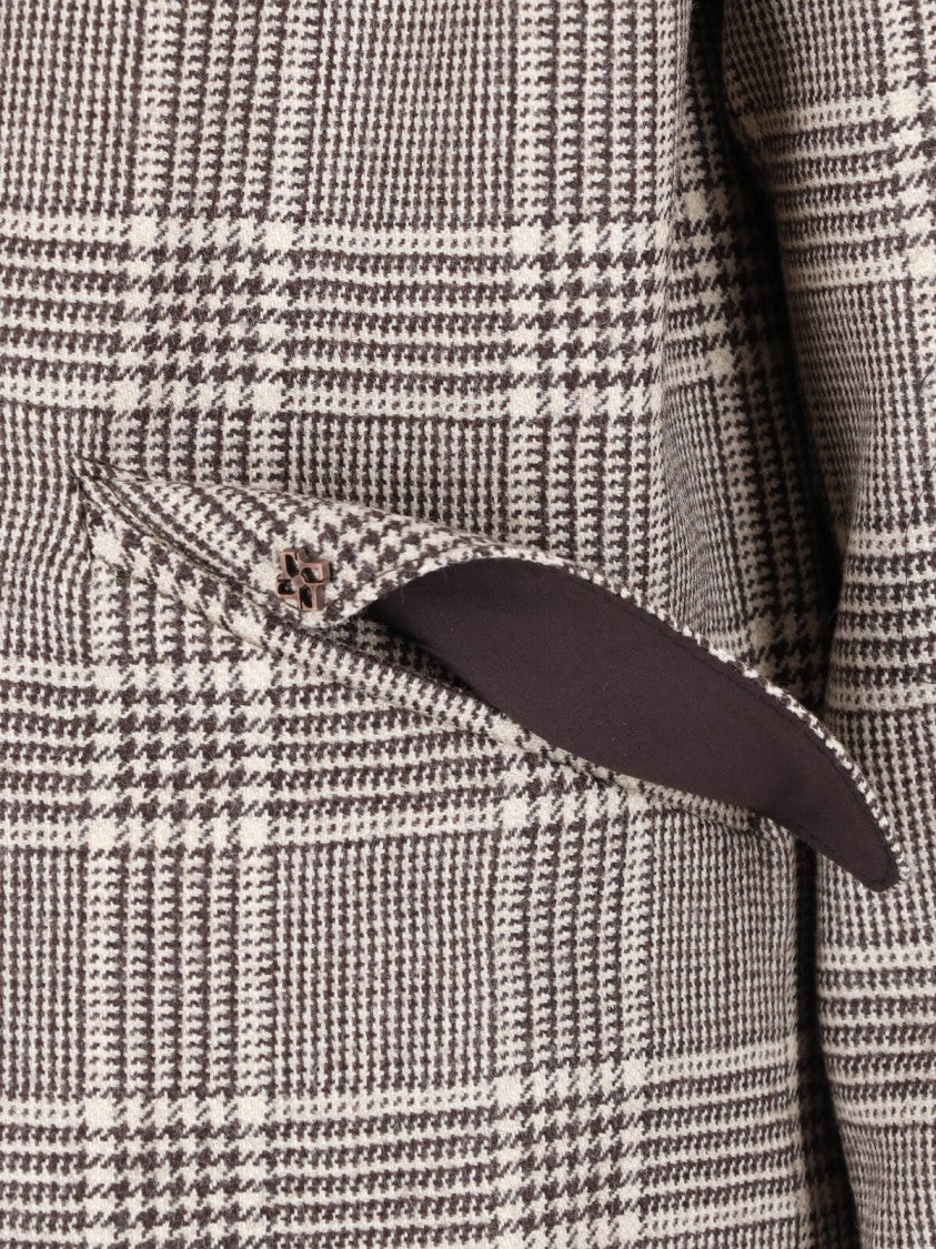 Tagliatore Classic Brown Virgin Wool Checkered Jacket With Button Closure