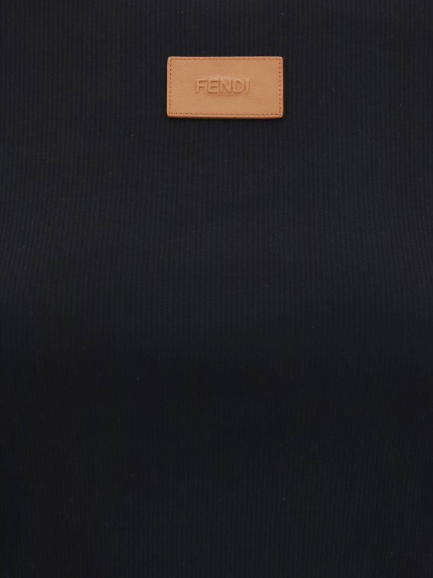 Fendi Short Sleeve Cropped Top Leather Patch