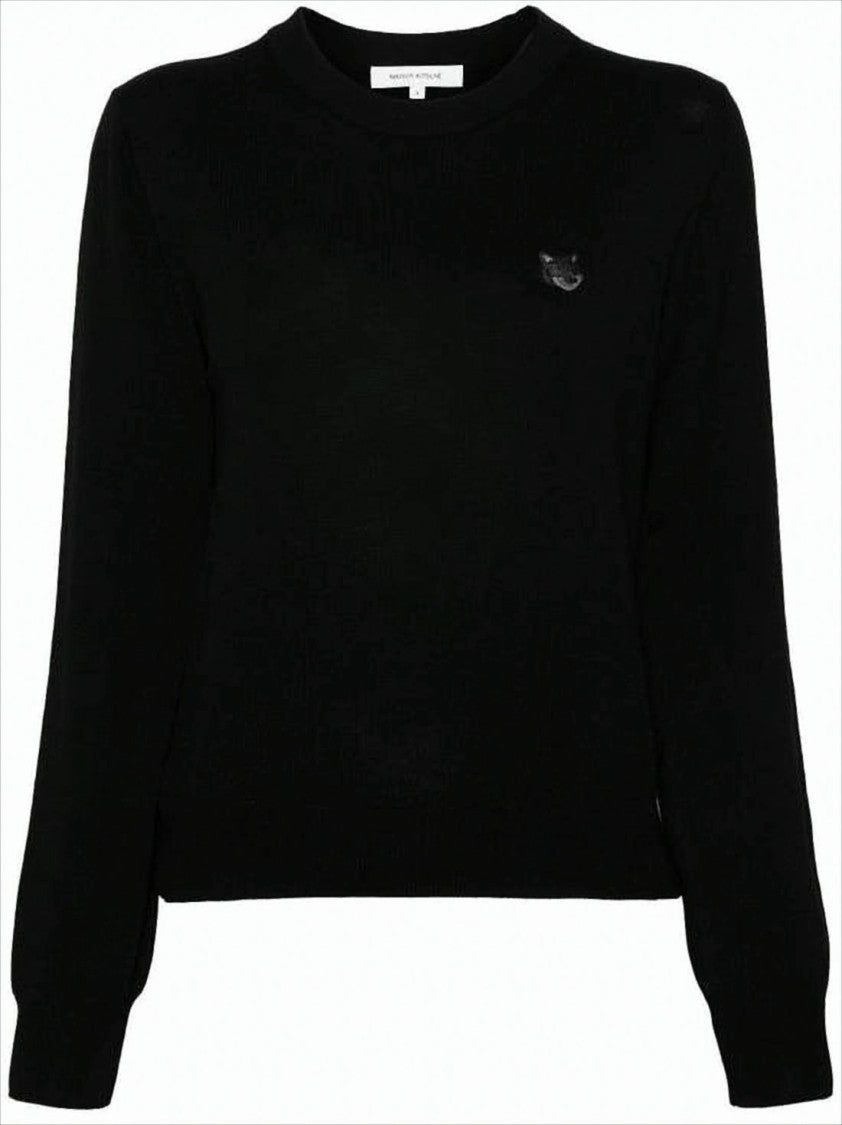 Maison Kitsuné Fitted Long-Sleeve Wool Sweater With Embroidered Emblem