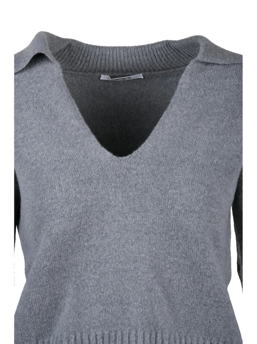 Kangra V-Neck Knit Sweater With Ribbed Detail And Enhanced Stretch