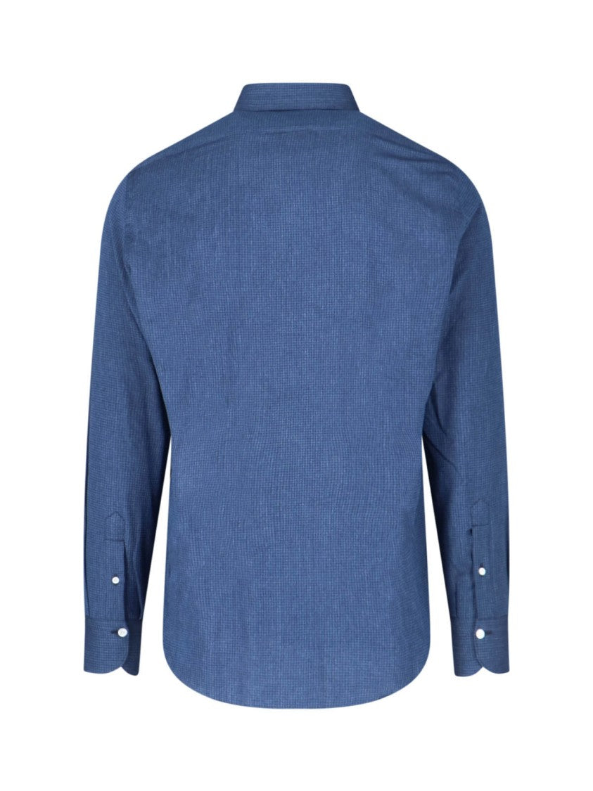 Finamore Structured Blue Cotton Shirt With Classic Collar