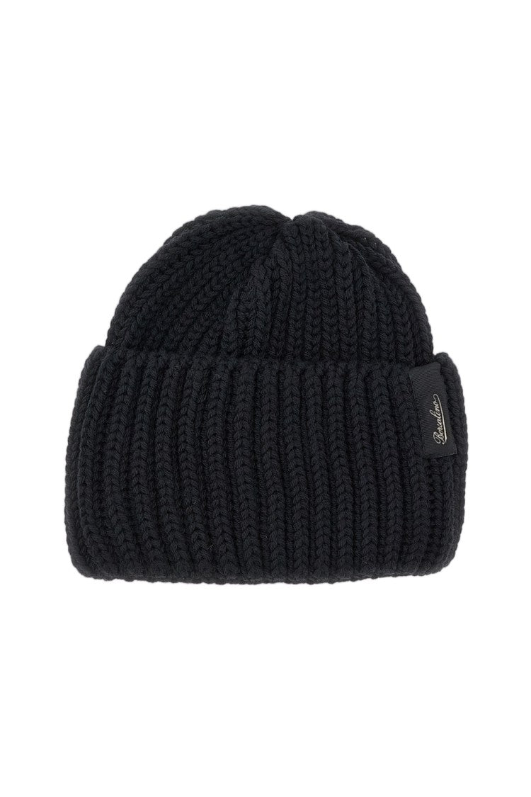 Borsalino Black Bell Ribbed Virgin Wool Beanie