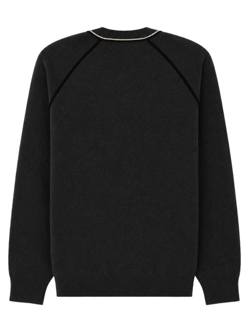Isabel Marant Crew Neck Grey Knitwear Sweater With Textured Emblem